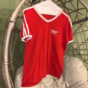 Vintager red Miller High Life Graphic tee Football Jersey ringer T-shirt